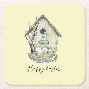 Posavasos Cuadrado De Papel Huevo de ave acuarela Pascua de Pascua