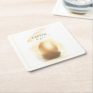 Posavasos Cuadrado De Papel Huevo de Oro Elegante Arte de Lápiz Feliz Pascua
