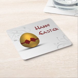 Posavasos Cuadrado De Papel Huevo de Pascua Dorada con el patrón de Swirl Flor