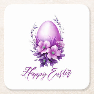 Posavasos Cuadrado De Papel Huevo de Pascua Rosa en llamas