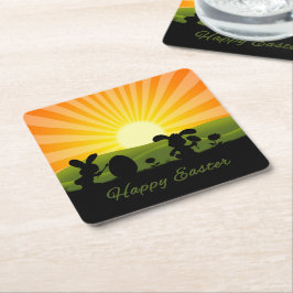 Posavasos Cuadrado De Papel Huevo de pintura de conejo de Pascua