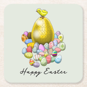 Posavasos Cuadrado De Papel Huevos de Pascua de Pollo de Pascua