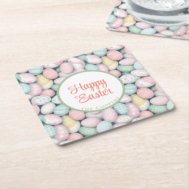 Posavasos Cuadrado De Papel Huevos elegantes y nombre de familia personalizado (En perspectiva)