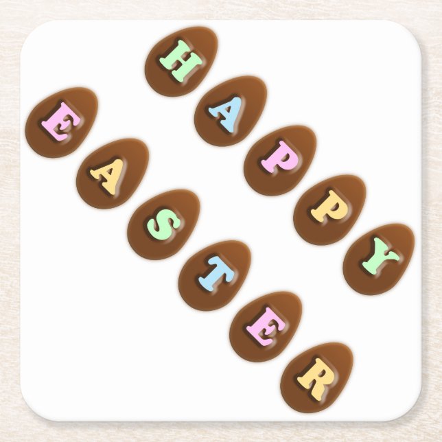 Posavasos Cuadrado De Papel Huevos felices de chocolate de Pascua (Anverso)