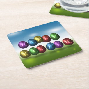 Posavasos Cuadrado De Papel Huevos felices de Pascua coloridos