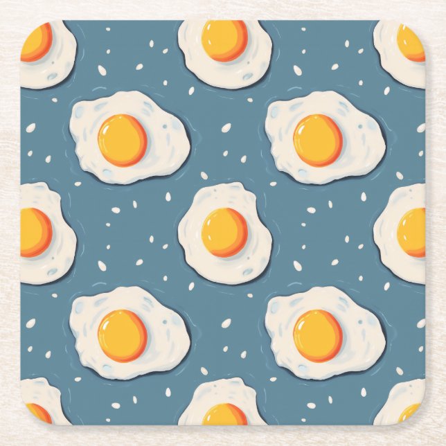 Posavasos Cuadrado De Papel Huevos fritos en azul (Anverso)