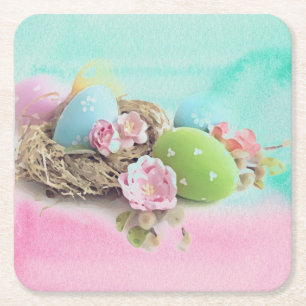 Posavasos Cuadrado De Papel Huevos más fáciles Copas color agua Pastel Retro