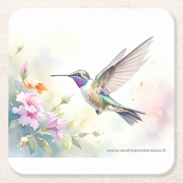 Posavasos Cuadrado De Papel Hummingbird (Anverso)