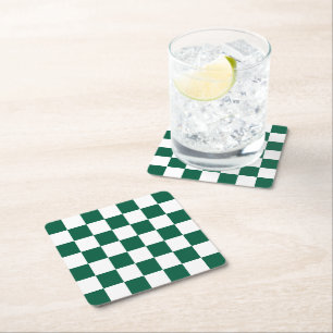 Posavasos Cuadrado De Papel Hunter Green y White Checkered