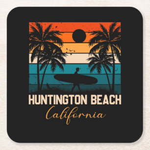 Posavasos Cuadrado De Papel Huntington Beach California Palms Vacation Trip
