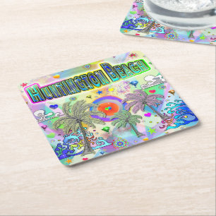 Posavasos Cuadrado De Papel Huntington Beach Deep Dream Coaster