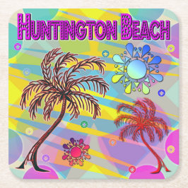 Posavasos Cuadrado De Papel Huntington Beach Happy y Hope Coaster
