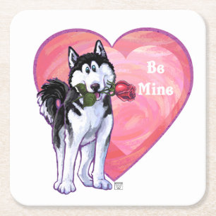 Posavasos Cuadrado De Papel Husky El día de San Valentín
