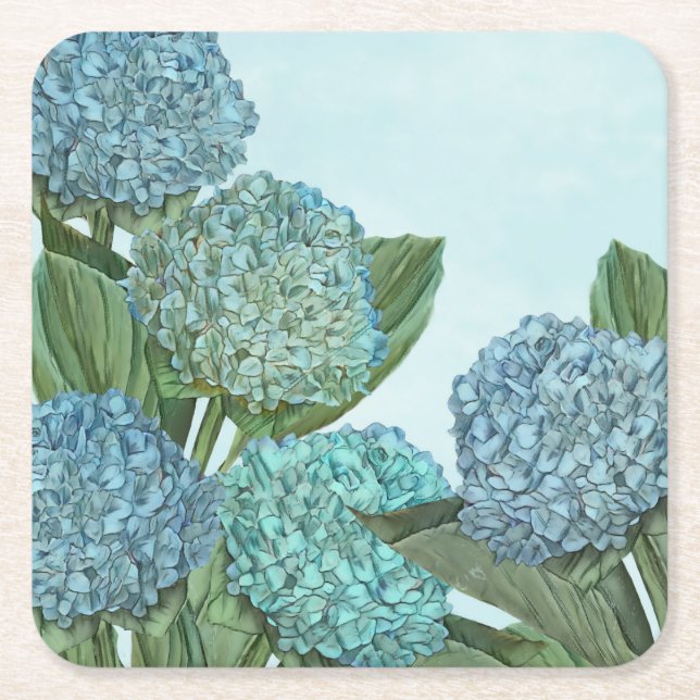 Posavasos Cuadrado De Papel Hydrangea azul (Anverso)