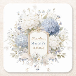 Posavasos Cuadrado De Papel Hydrangea Real Botánico Acuarela Boda ducha