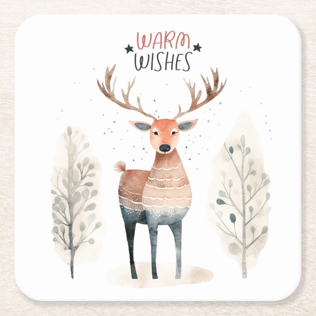 Posavasos Cuadrado De Papel Hygge Navidades Deer (Anverso)