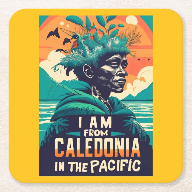 Posavasos Cuadrado De Papel I am from Caledonia, Nouvelle-Calédonie, kanak (Anverso)