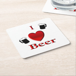 Posavasos Cuadrado De Papel I Heart Beer Design