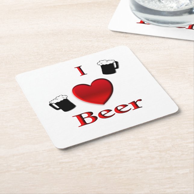 Posavasos Cuadrado De Papel I Heart Beer Design (En perspectiva)
