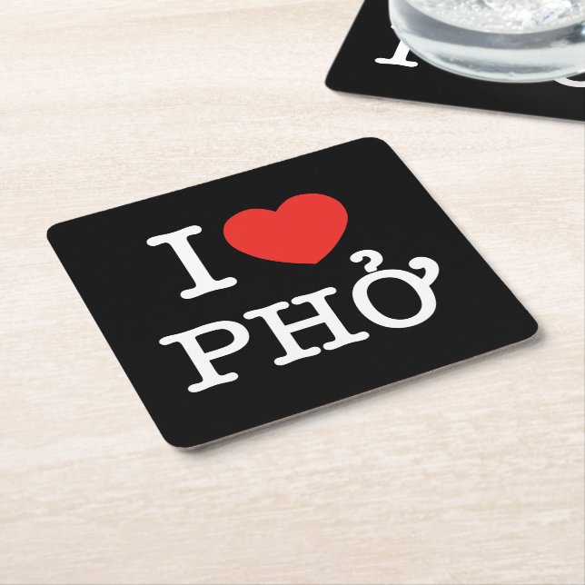 Posavasos Cuadrado De Papel I Heart (Love) Pho (En perspectiva)