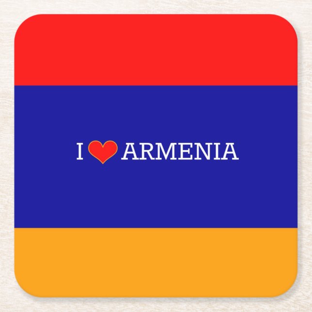 Posavasos Cuadrado De Papel I Love Armenia, flag of Armenia (Anverso)