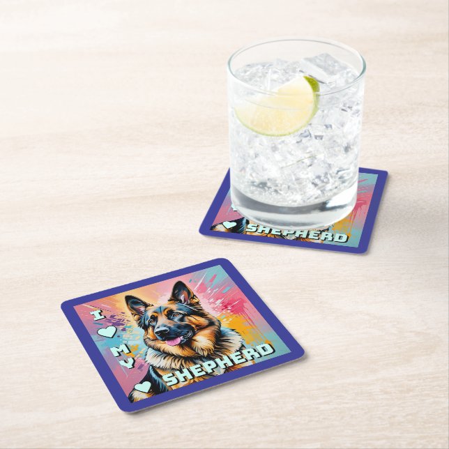 Posavasos Cuadrado De Papel I love my German Shepherd (In situ)