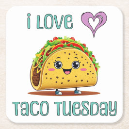 Posavasos Cuadrado De Papel I Love Taco Tuesday
