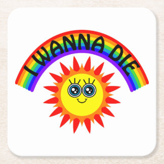 Posavasos Cuadrado De Papel I Wanna Die - Rainbow Smiling Sun