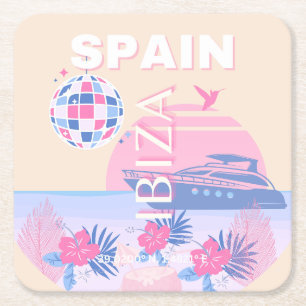 Posavasos Cuadrado De Papel Ibiza, España, Viajes, Arte Preppy, Rosa, Pastel
