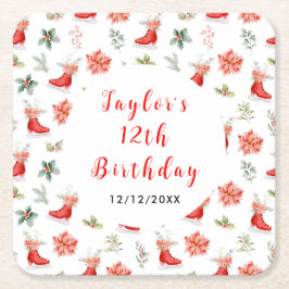 Posavasos Cuadrado De Papel Ice Skating Birthday Party Red