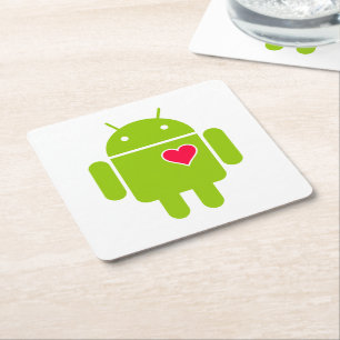 Posavasos Cuadrado De Papel Icono androide del robot con un corazón