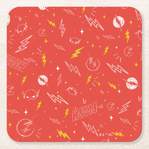 Posavasos Cuadrado De Papel Icono de relámpago de Flash y patrón de garabatos