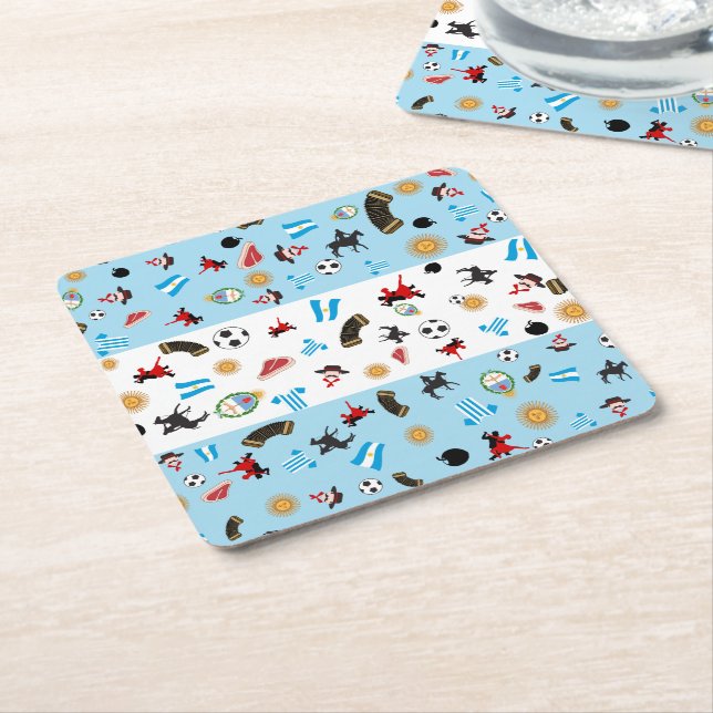 Posavasos Cuadrado De Papel iconos famosos de la Argentina con la bandera (En perspectiva)