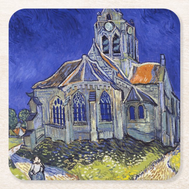 Posavasos Cuadrado De Papel Iglesia de Auvers, Van Gogh (Anverso)