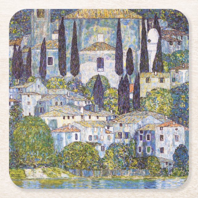 Posavasos Cuadrado De Papel Iglesia de Cassone, Gustav Klimt (Anverso)