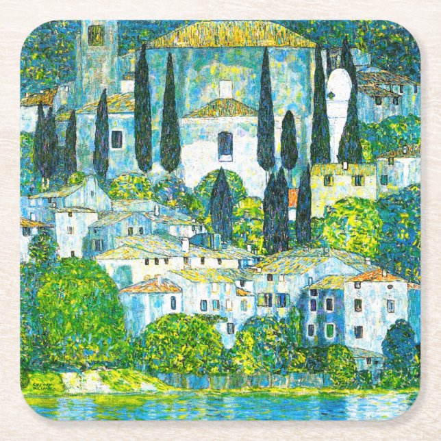 Posavasos Cuadrado De Papel Iglesia en Cassone Gustav Klimt (Anverso)