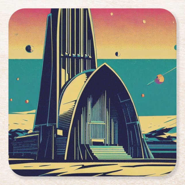 Posavasos Cuadrado De Papel Iglesia Futurista de SF 3 (Anverso)