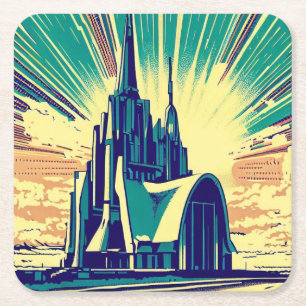 Posavasos Cuadrado De Papel Iglesia Futurista de SF 3