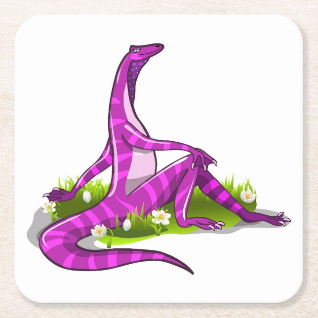 Posavasos Cuadrado De Papel Iguanodon Mostrando Su Belleza Natural. (Anverso)