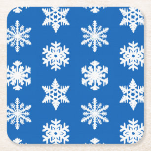 Posavasos Cuadrado De Papel Ikat Snowflakes - Azul y blanco cobalto
