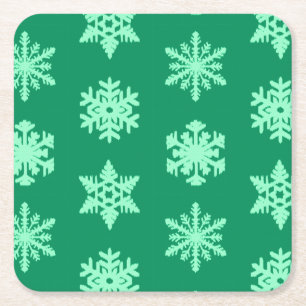 Posavasos Cuadrado De Papel Ikat Snowflakes - Pino y verde menta
