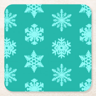 Posavasos Cuadrado De Papel Ikat Snowflakes - Turquesa y aqua
