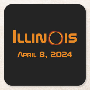 Posavasos Cuadrado De Papel Illinois 2024 Eclipse Solar Total