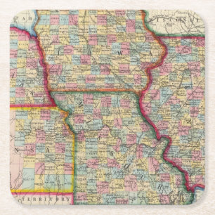 Posavasos Cuadrado De Papel Illinois, Missouri, Iowa, Nebraska y Kansas