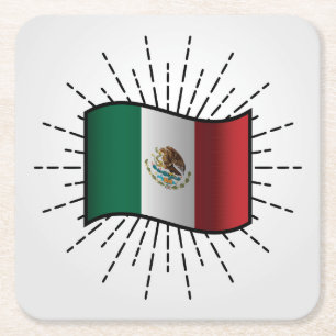Posavasos Cuadrado De Papel Ilustracion Bandera Nacional de México