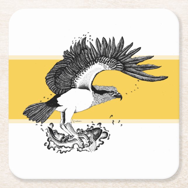Posavasos Cuadrado De Papel Ilustracion blanco y negro de Osprey (Anverso)