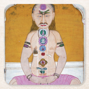 Posavasos Cuadrado De Papel Ilustracion Chakra Yoga para la Meditación