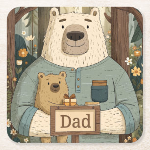 Posavasos Cuadrado De Papel Ilustración conmovedora del Día del Padre con osos