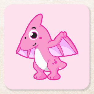 Posavasos Cuadrado De Papel Ilustracion Cuto De Un Pterodáctilo.