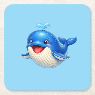 Posavasos Cuadrado De Papel Ilustración de ballena linda con ojos grandes Anim